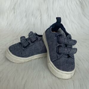 Toms Tiny Denim Lenny Navy Slub Chambray Toddler Strap Sneaker Size 2C